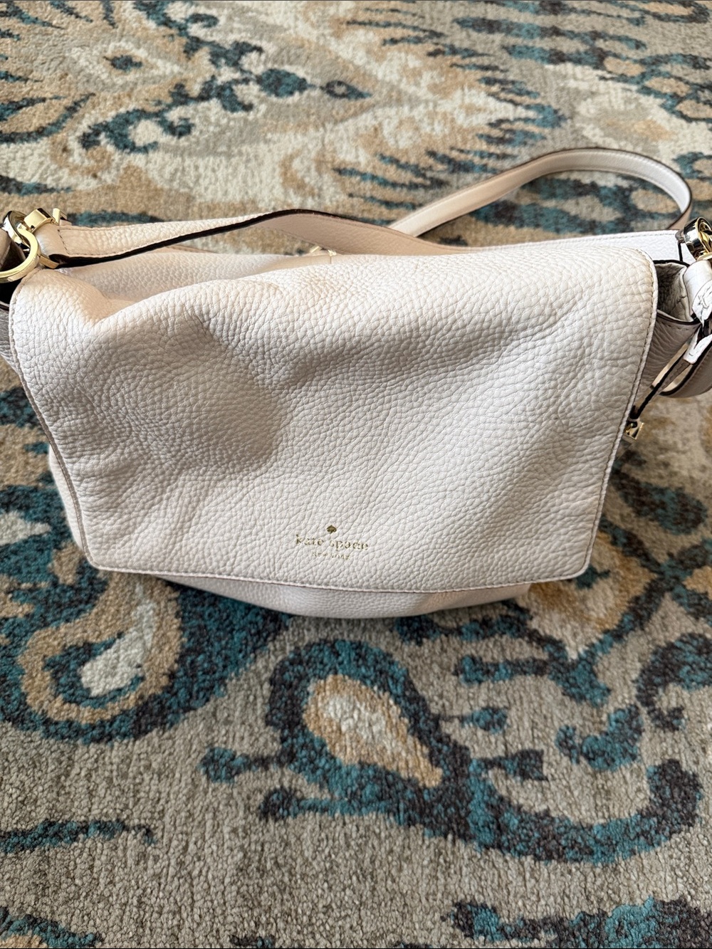 kate spade Pebbled Leather Shoulder Bag in Light Cream